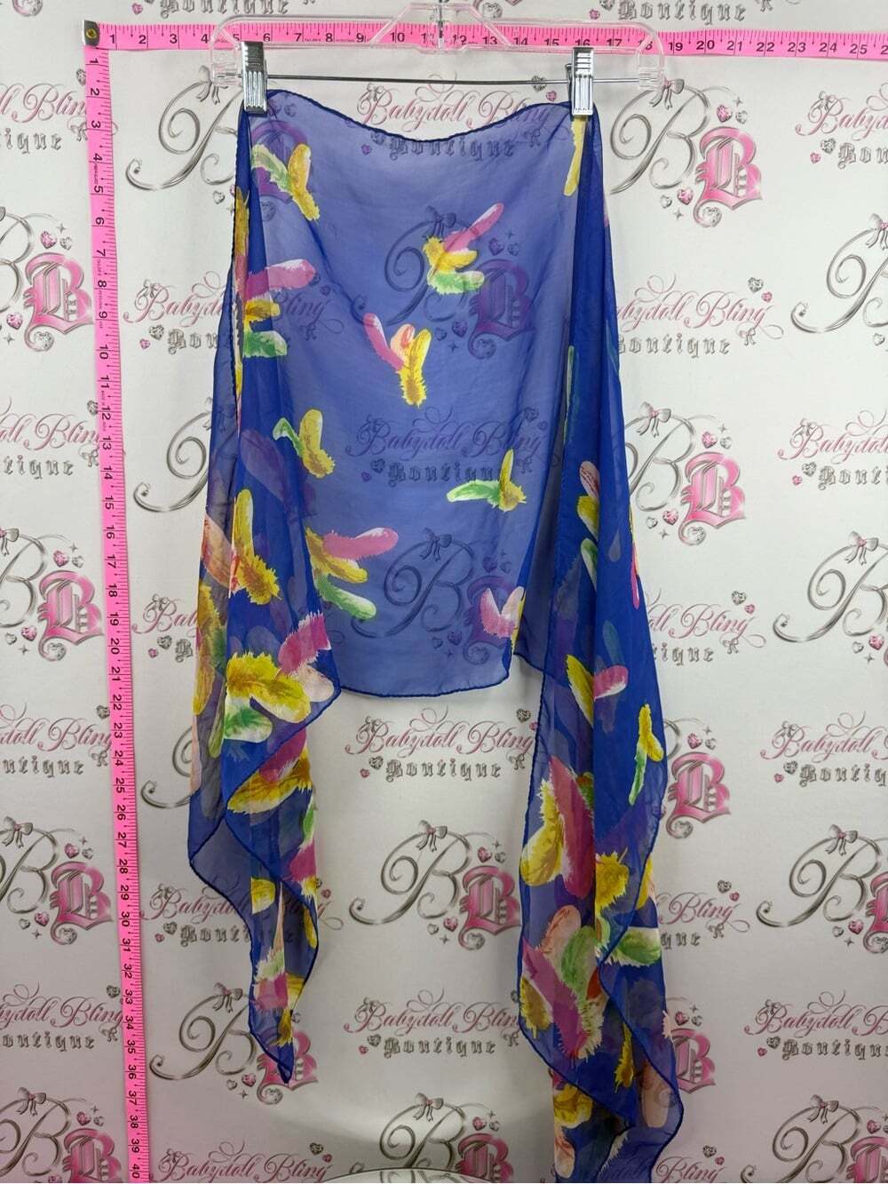 Scarf feathers wrap or skirt Blue Floral Sheer Scarf-Skirt Wrap -